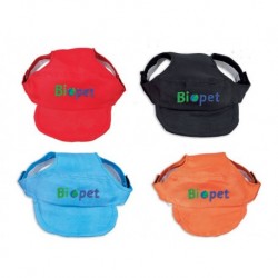 Gorra mediana naranja con logo Biopet para perros.
