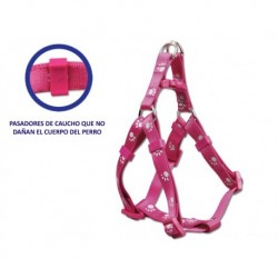 Arnés de nylon suave "Pawn" fucsia con huella reflectante de 25 mm.