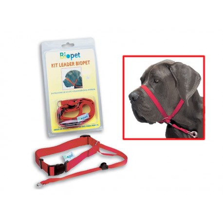 Collar + bozal en 1 kit leader "Biopet"  rojo grande
